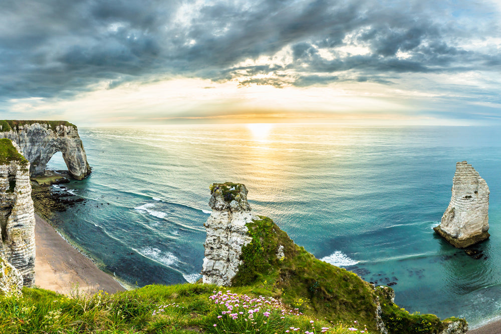 Akustikbild Slim Küste bei Étretat – Handveredelter Kunstdruck auf Leinwand