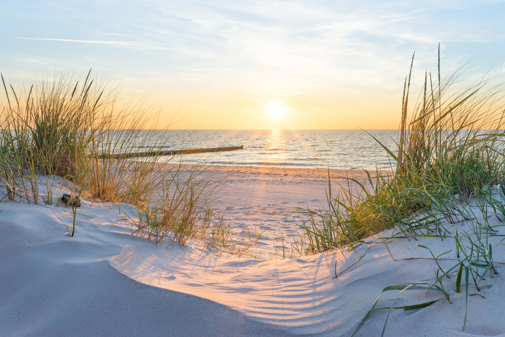 Akustikbild Slim Sonnenuntergang am Strand 2 (80 x 120 cm) – Handveredelter Kunstdruck auf Leinwand