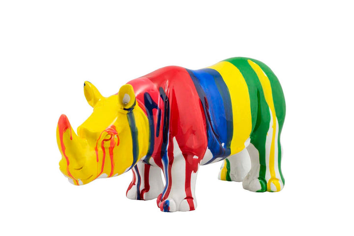 Skulptur Buntes Nashorn – Handveredelter Kunstdruck auf Leinwand