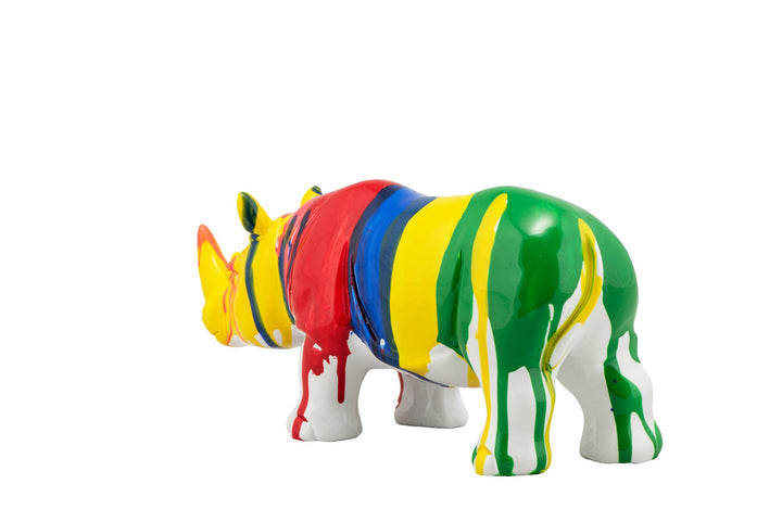 Skulptur Buntes Nashorn – Handveredelter Kunstdruck auf Leinwand