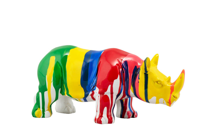 Skulptur Buntes Nashorn – Handveredelter Kunstdruck auf Leinwand