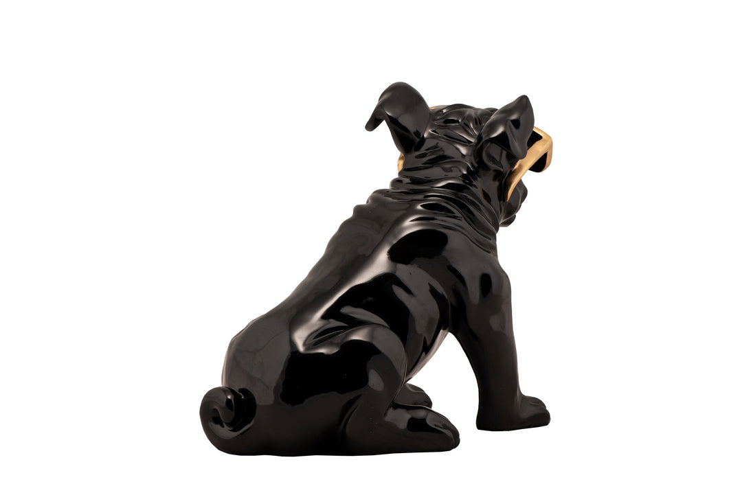 Skulptur Bulldogge mit goldener Sonnenbrille
