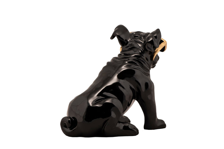 Skulptur Bulldogge mit goldener Sonnenbrille