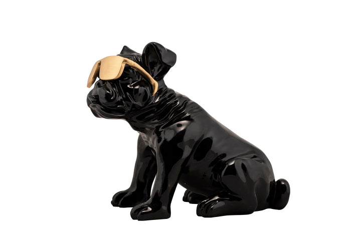 Skulptur Bulldogge mit goldener Sonnenbrille