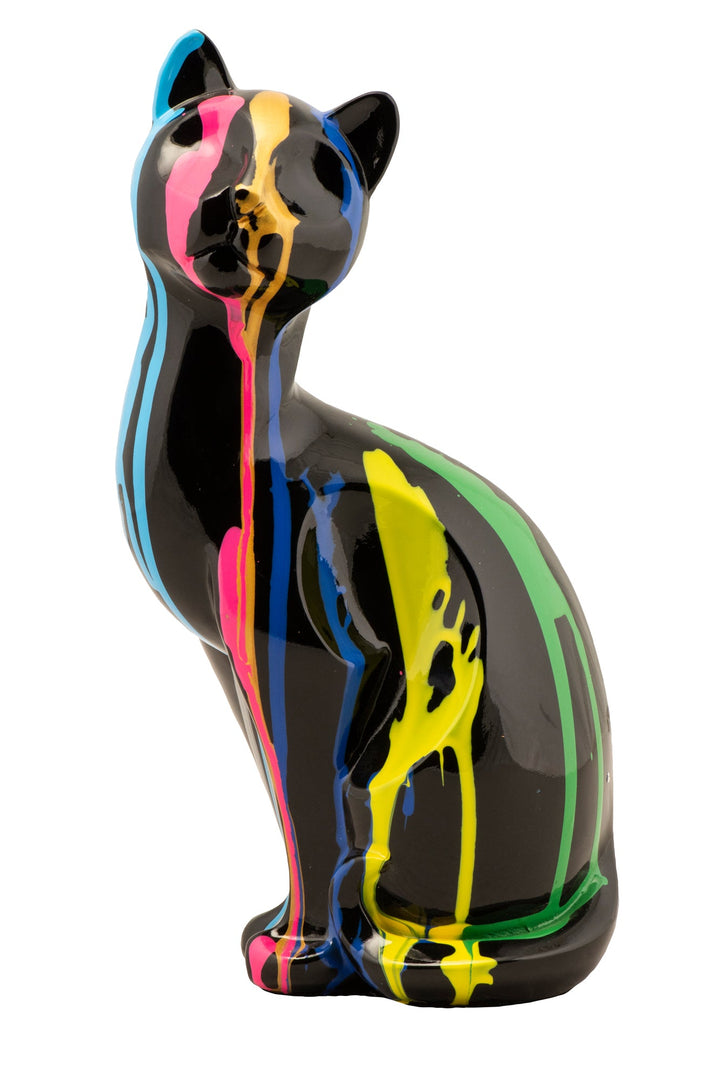 Skulptur Sitzende bunte Katze II