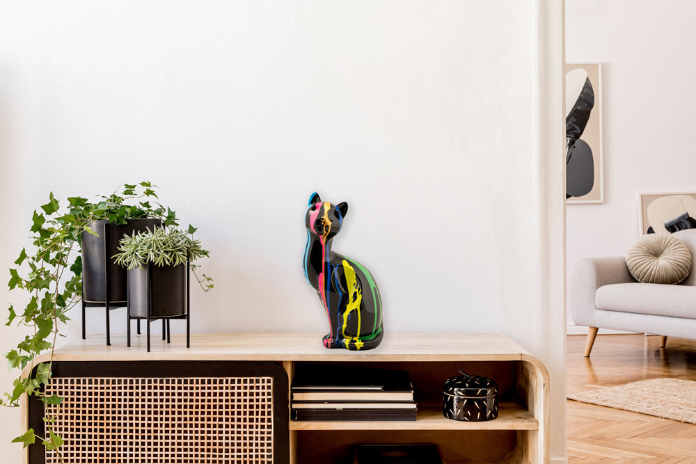 Skulptur Sitzende bunte Katze II