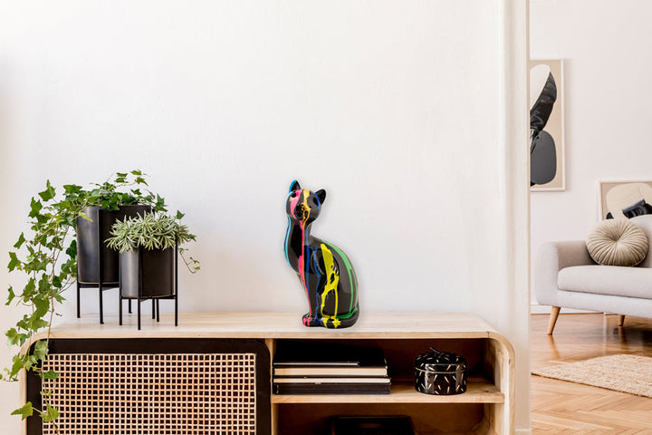 Skulptur Sitzende bunte Katze II