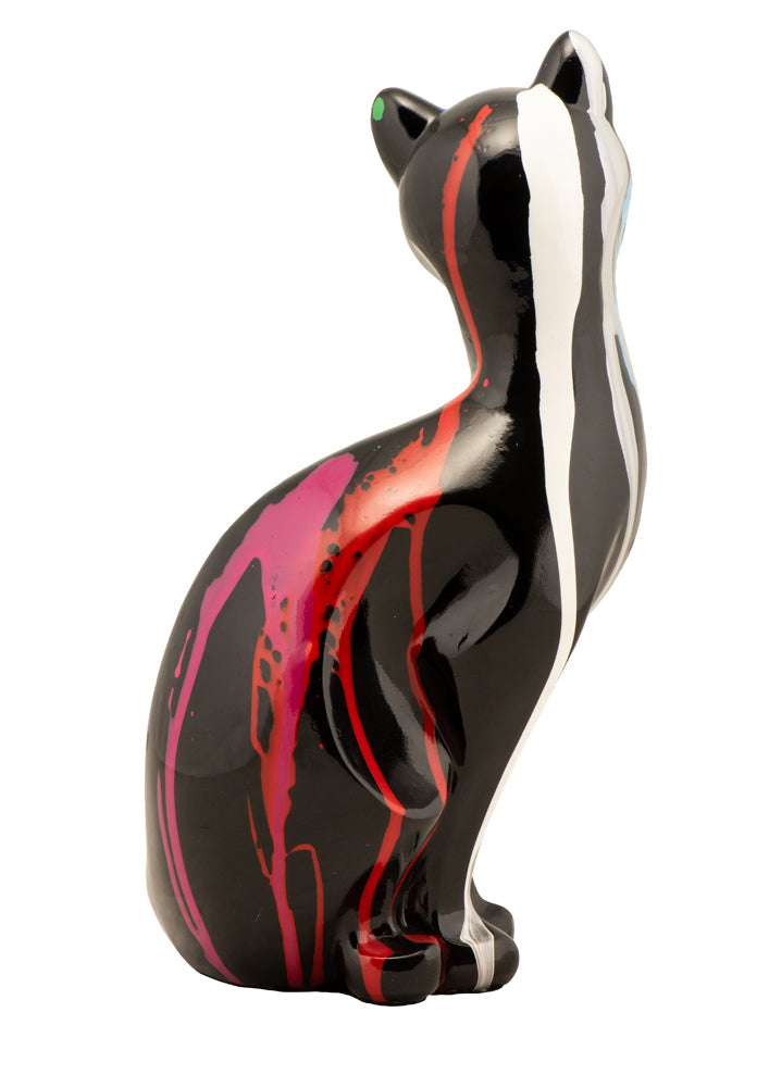 Skulptur Sitzende bunte Katze II