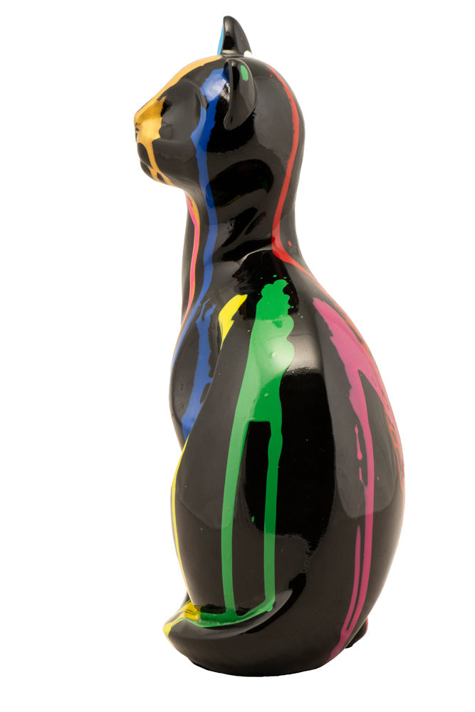Skulptur Sitzende bunte Katze II
