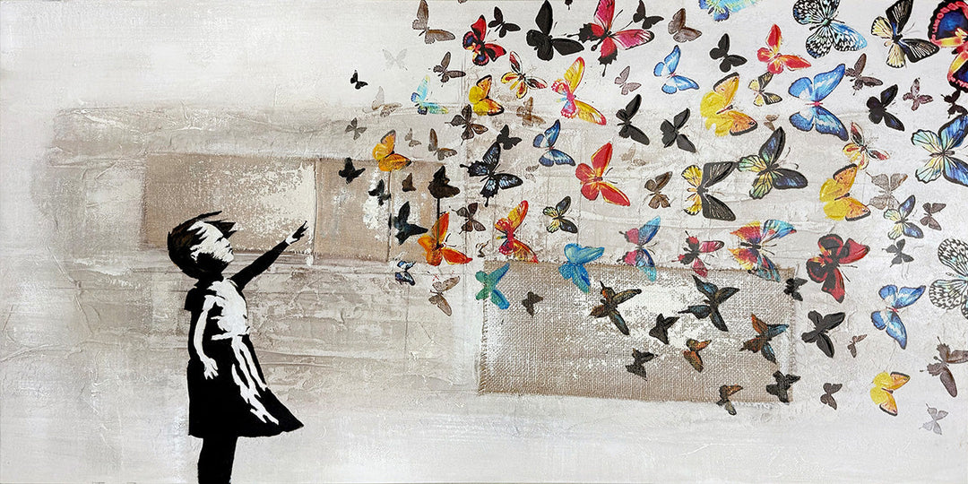 Butterfly Girl (70 x 140 cm) – Handgemaltes Acrylgemälde