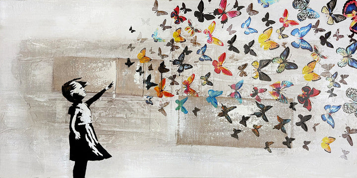 Butterfly Girl (70 x 140 cm) – Handgemaltes Acrylgemälde
