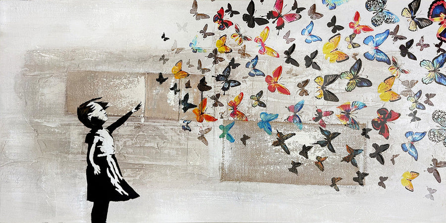 Butterfly Girl (70 x 140 cm) – Handgemaltes Acrylgemälde