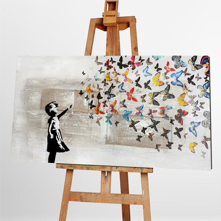 Butterfly Girl (70 x 140 cm) – Handgemaltes Acrylgemälde
