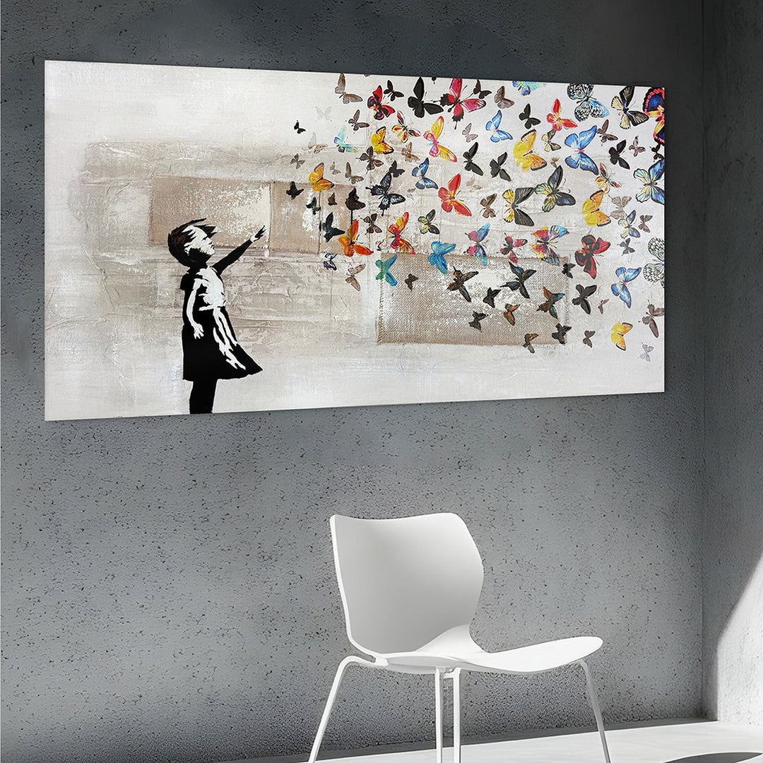 Butterfly Girl (70 x 140 cm) – Handgemaltes Acrylgemälde
