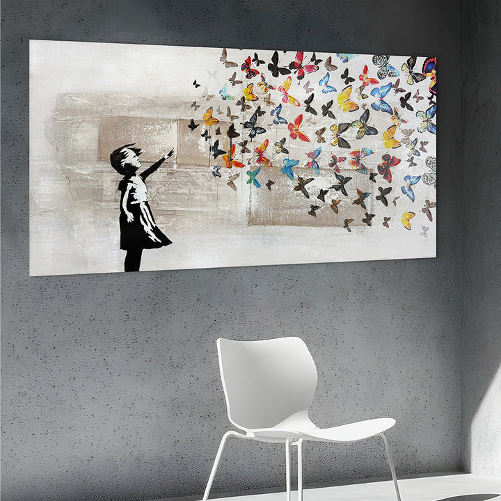 Butterfly Girl (70 x 140 cm) – Handgemaltes Acrylgemälde