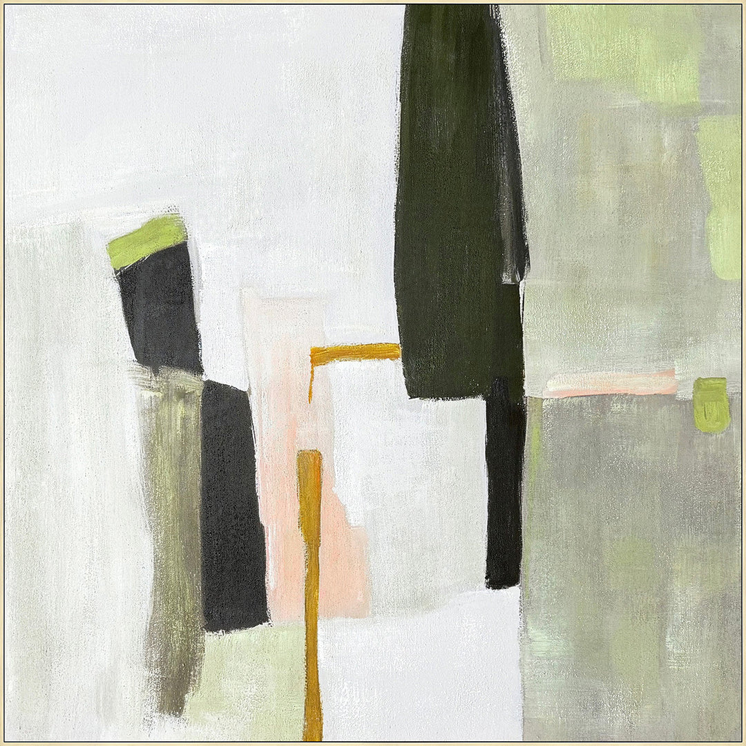 Olive Colour Blocks (100 x 100 cm) – Handveredelter Kunstdruck auf Leinwand