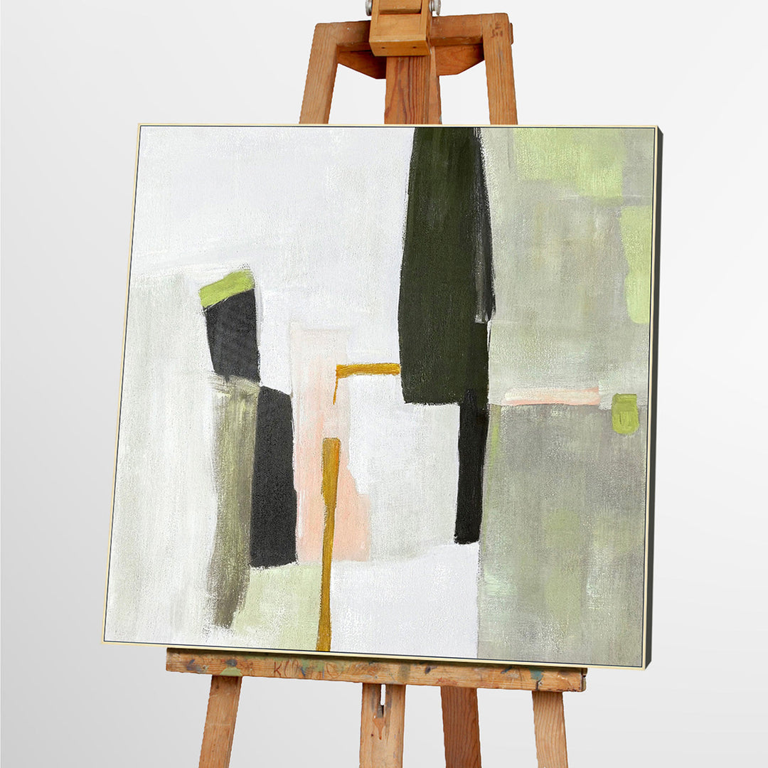 Olive Colour Blocks (100 x 100 cm) – Handveredelter Kunstdruck auf Leinwand