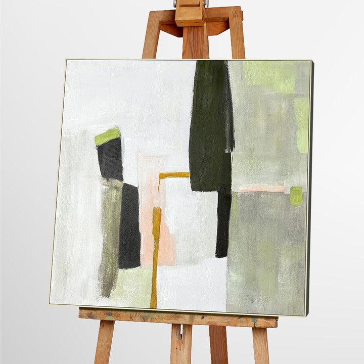 Olive Colour Blocks (100 x 100 cm) – Handveredelter Kunstdruck auf Leinwand