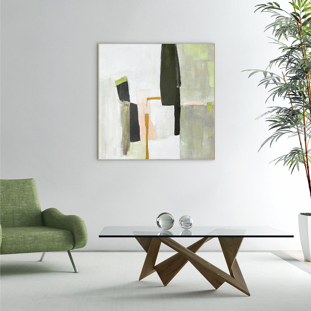 Olive Colour Blocks (100 x 100 cm) – Handveredelter Kunstdruck auf Leinwand