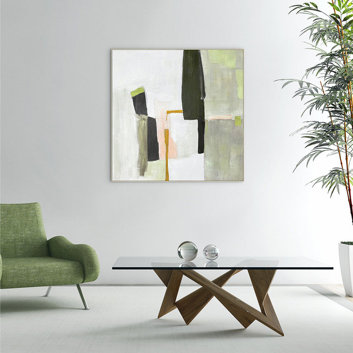 Olive Colour Blocks (100 x 100 cm) – Handveredelter Kunstdruck auf Leinwand