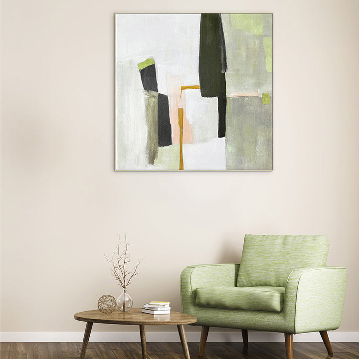 Olive Colour Blocks (100 x 100 cm) – Handveredelter Kunstdruck auf Leinwand