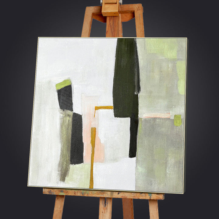 Olive Colour Blocks (100 x 100 cm) – Handveredelter Kunstdruck auf Leinwand