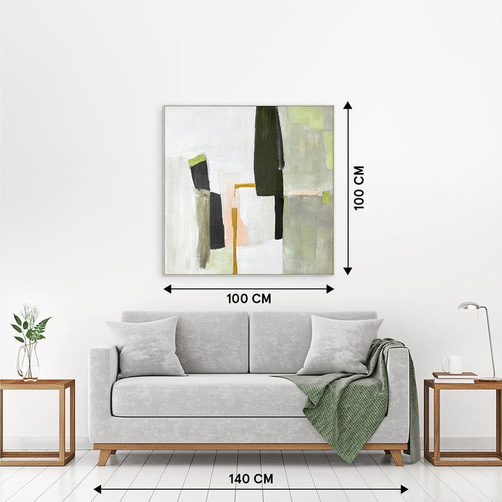 Olive Colour Blocks (100 x 100 cm) – Handveredelter Kunstdruck auf Leinwand