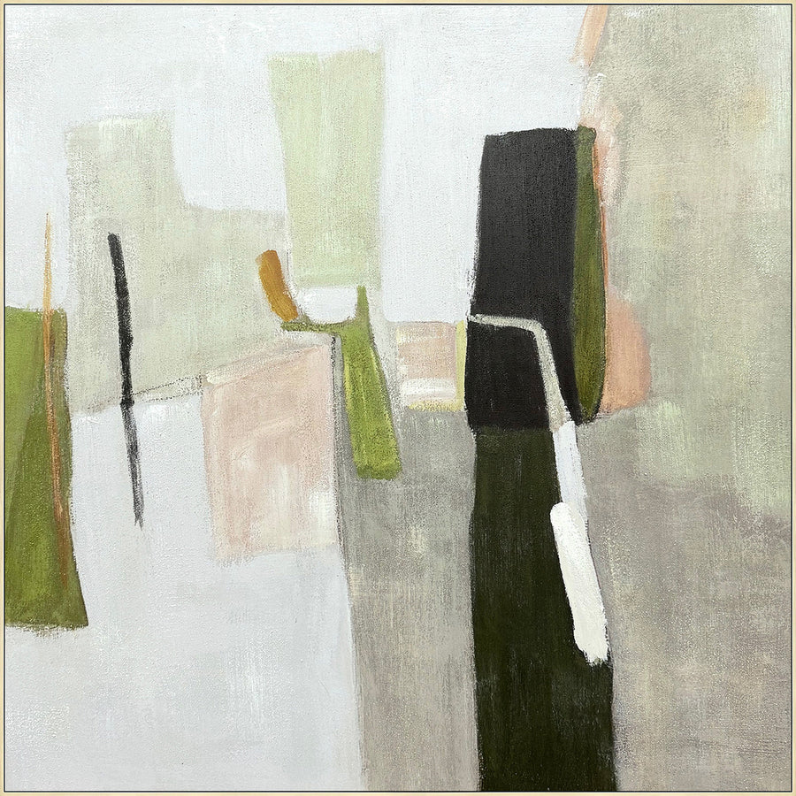 Olive Colour Blocks (100 x 100 cm) – Handveredelter Kunstdruck auf Leinwand