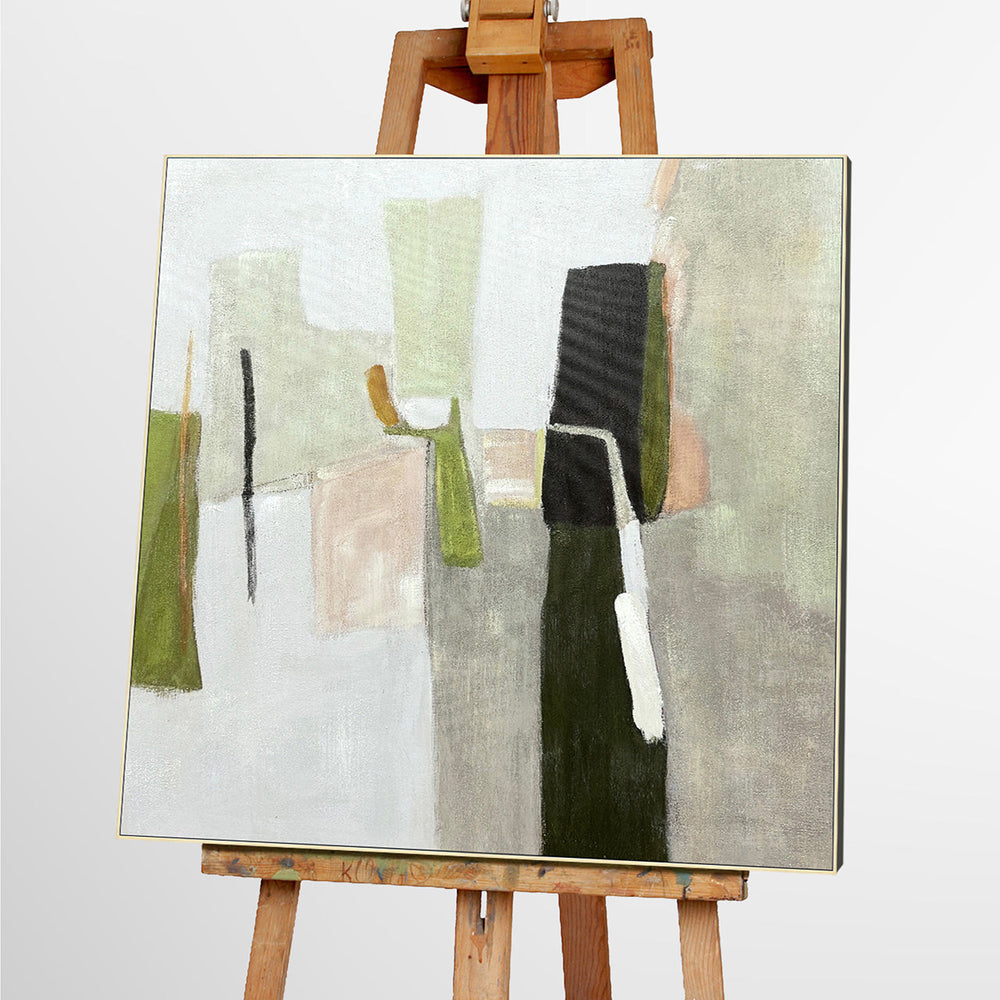 Olive Colour Blocks (100 x 100 cm) – Handveredelter Kunstdruck auf Leinwand