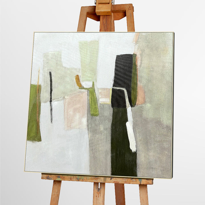 Olive Colour Blocks (100 x 100 cm) – Handveredelter Kunstdruck auf Leinwand