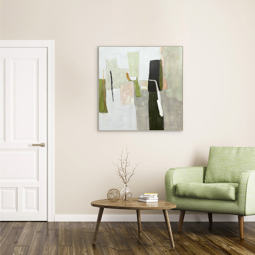 Olive Colour Blocks (100 x 100 cm) – Handveredelter Kunstdruck auf Leinwand