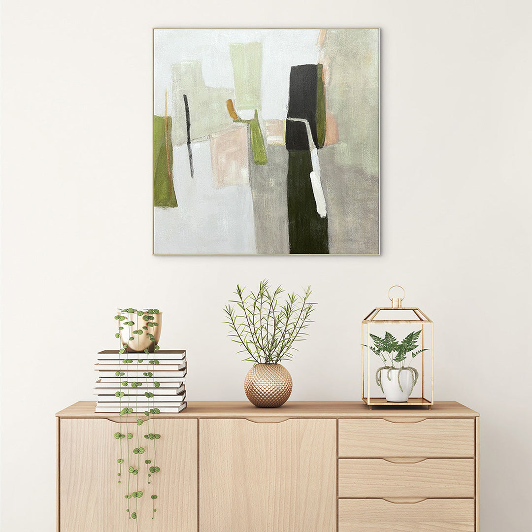 Olive Colour Blocks (100 x 100 cm) – Handveredelter Kunstdruck auf Leinwand