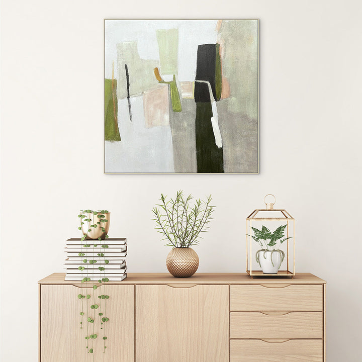 Olive Colour Blocks (100 x 100 cm) – Handveredelter Kunstdruck auf Leinwand