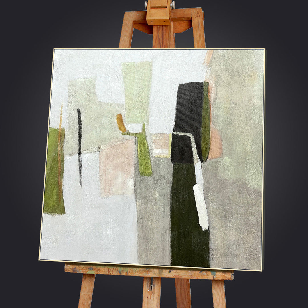 Olive Colour Blocks (100 x 100 cm) – Handveredelter Kunstdruck auf Leinwand