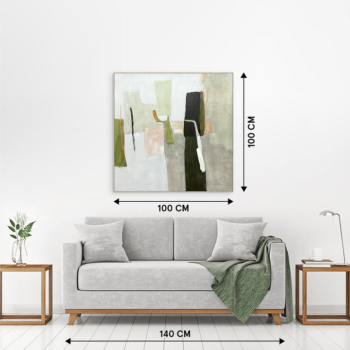 Olive Colour Blocks (100 x 100 cm) – Handveredelter Kunstdruck auf Leinwand