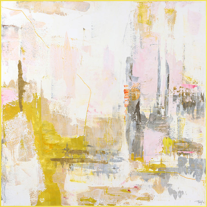 New Age Yellow 1 – Wandbild, Giclée von Hand veredelt, quadratisch