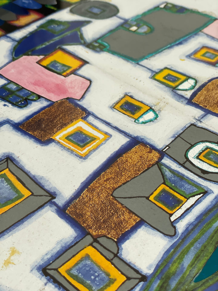 "Hundertwasser Collage - XL" | Friedensreich Hundertwasser mit Rahmen