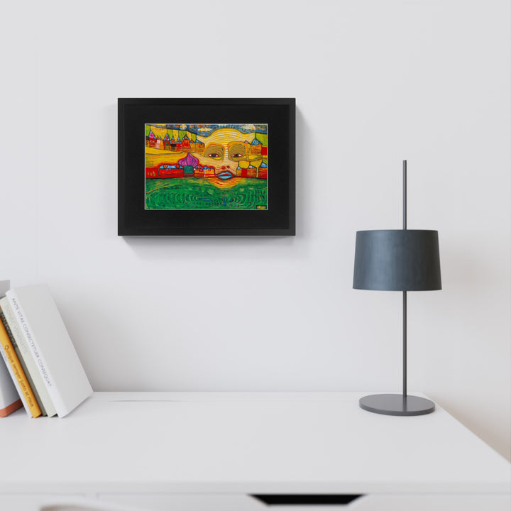 "Irinaland über dem Balkan" | Friedensreich Hundertwasser Miniprint mit Rahmen