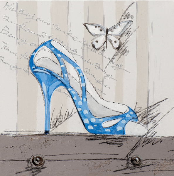 Blauer Schuh – Handveredelter Kunstdruck auf Leinwand