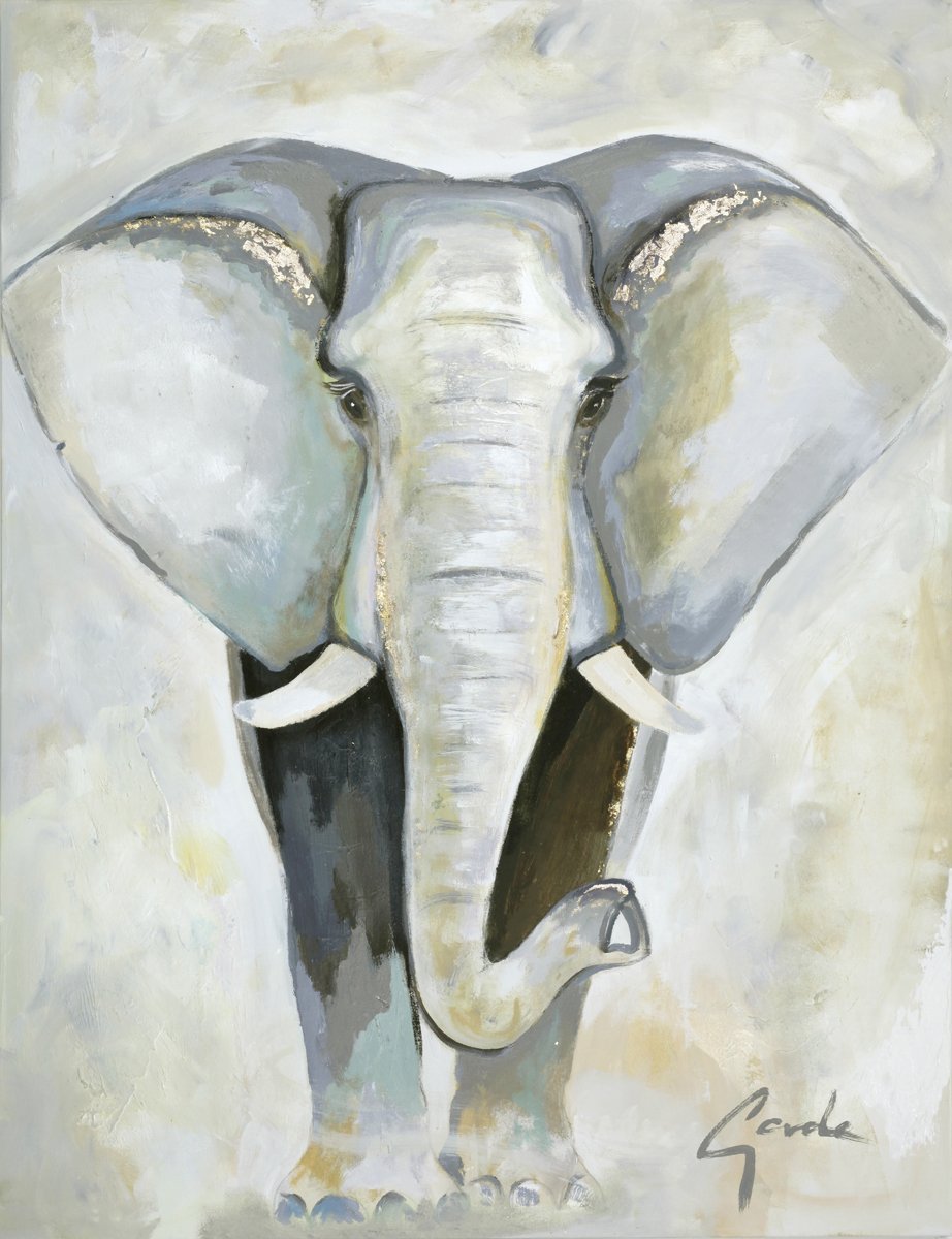 Gade | "Elephant Time" – Wandbild Elefant handgemalt, Hochformat