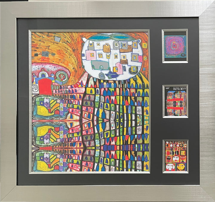 "Hundertwasser Collage - XL" | Friedensreich Hundertwasser mit Rahmen