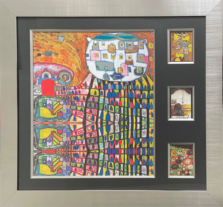 "Hundertwasser Collage - XL" | Friedensreich Hundertwasser mit Rahmen