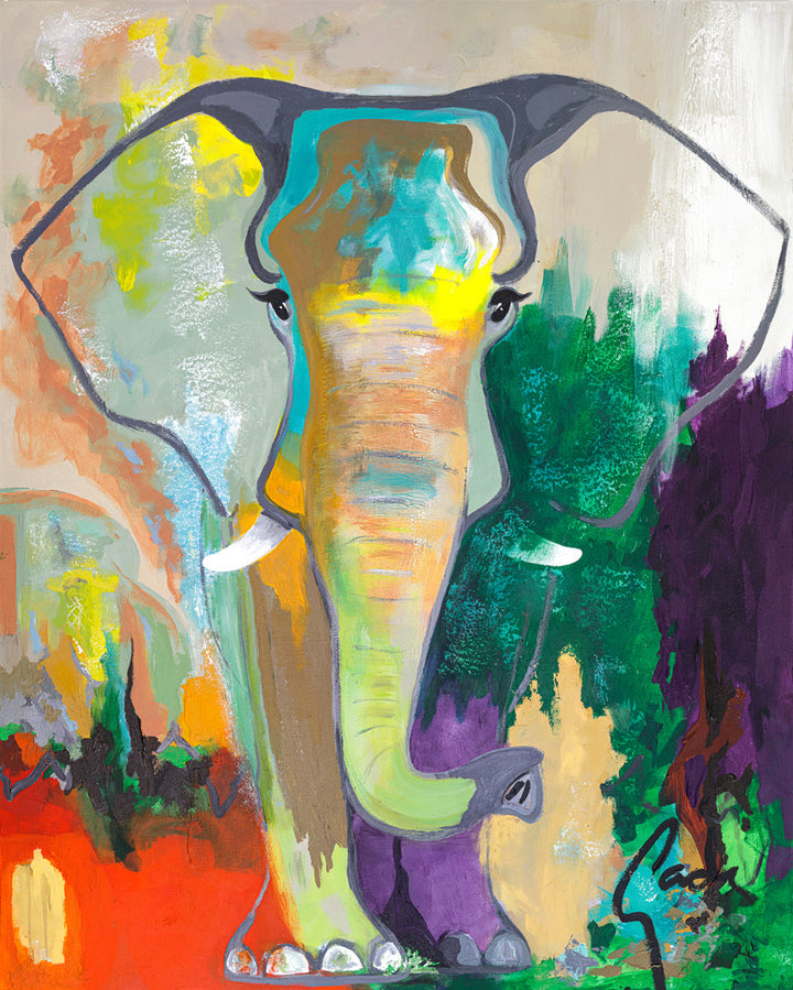 Gade | "Elephant Dream" – Wandbild Elefant handgemalt, Hochformat