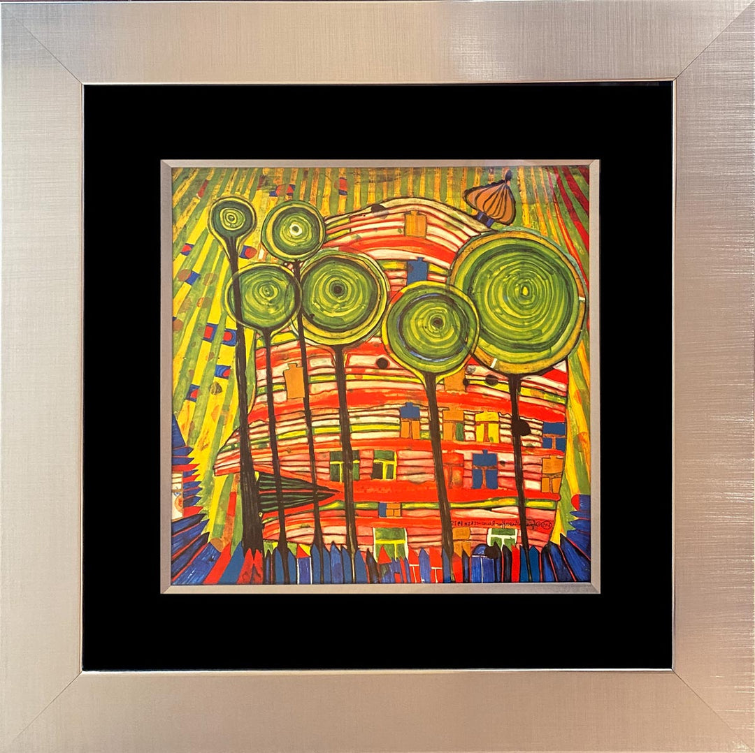 "Dingsdas wachsen in geliebten Gärten" | Friedensreich Hundertwasser mit Rahmen