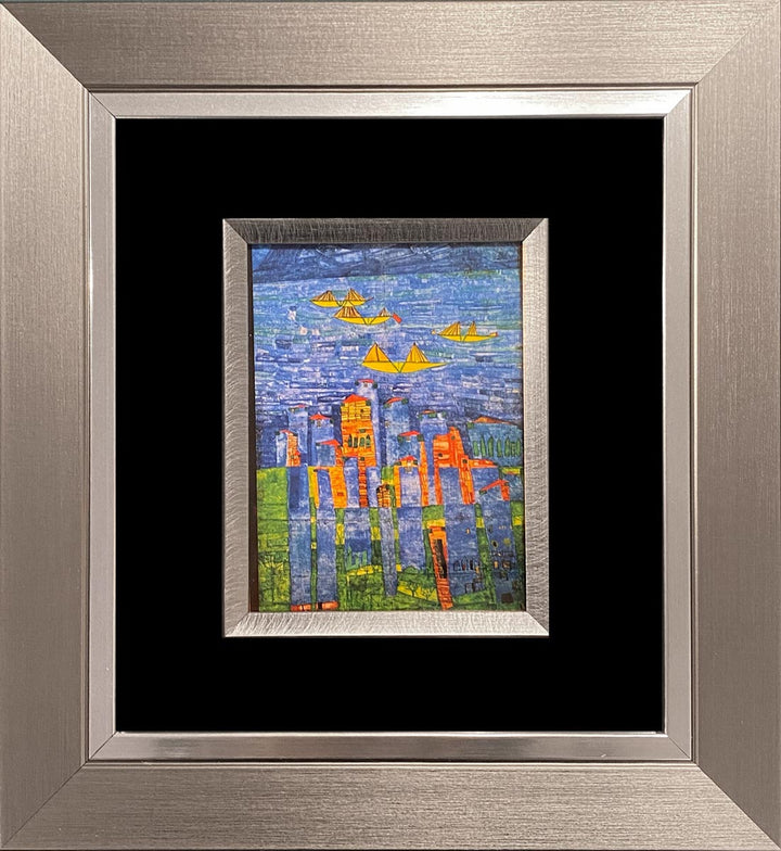 "Gelbe Schiffe-Das Meer von Tunis und Taormina" | Friedensreich Hundertwasser Miniprint mit Rahmen