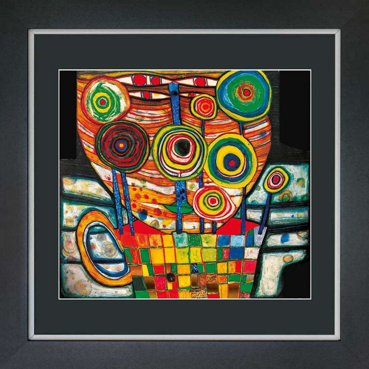 "DAS DINGSDA WÄCHST IM BLUMENTOPF" | Friedensreich Hundertwasser mit Rahmen