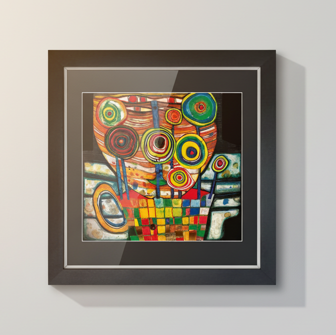 "DAS DINGSDA WÄCHST IM BLUMENTOPF" | Friedensreich Hundertwasser mit Rahmen