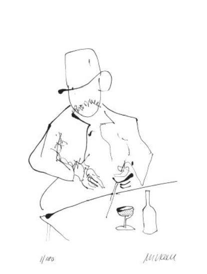 "Selbst nach Dreharbeiten zu “Buddenbrooks” mit Wein und Glas" | Armin Mueller-Stahl Glicée mit Rahmen und Museumsglas