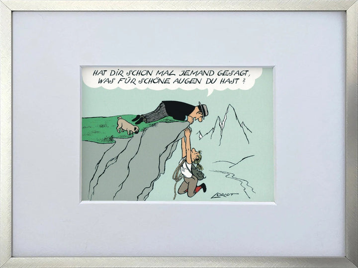 Loriot „Hat dir schon mal jemand gesagt…“ als gerahmter Miniprint im silbernen Metallrahmen mit Passepartout