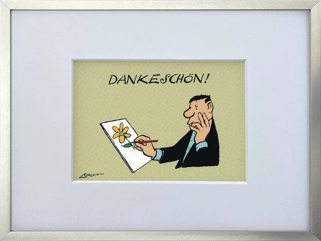 Loriot „Dankeschön!“ als gerahmter Miniprint im silbernen Metallrahmen mit Passepartout